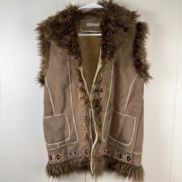 Bacci tan faux fur/suede embroidered vest‎ Vintage - Picture 1 of 7